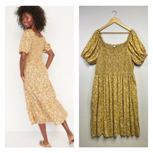 Old Navy Dresses & Skirts - Old Navy women’s Fit & Flare puff sleeve tiered floral midi dress XXL Boho ￼